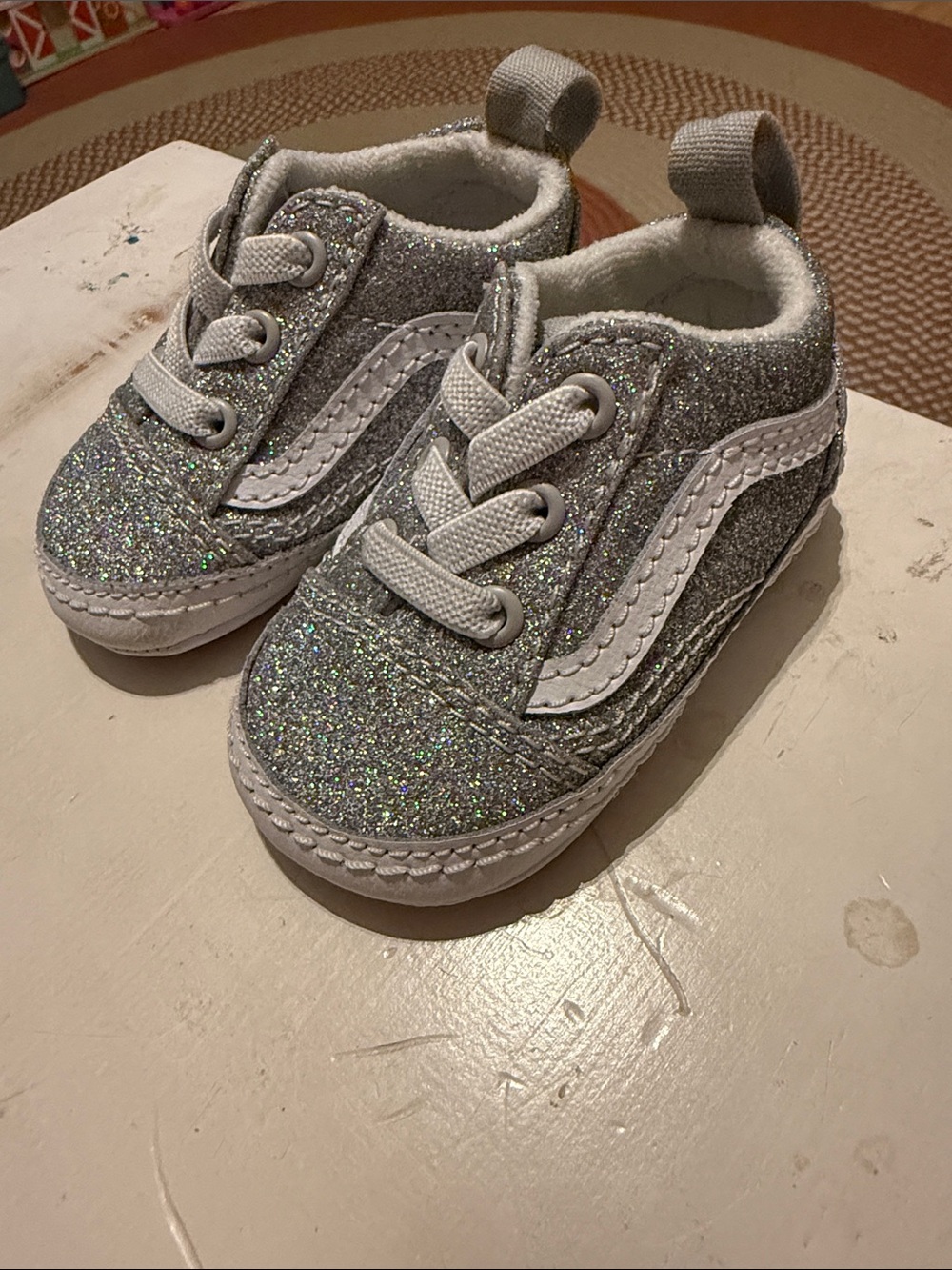 Vans Toddler Silver Glitter Classic Low Top Crib Sneakers